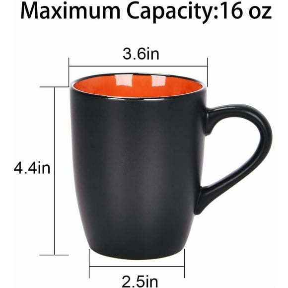 Ensemble de 1 Ensemble de Tasses à Café, Tasses à Café en Céramique de 16 Onces Tasse à Café de Restaurant, Ensemble de Grandes Tasses à Café Noires Parfait pour Café, Cappuccino, Thé, Cacao, Céréales, Extérieur Noir et Intérieur Coloré