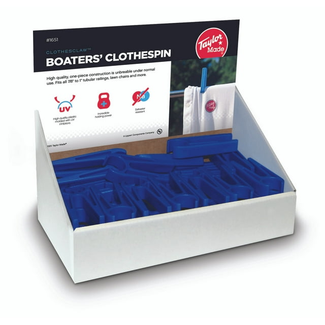 Taylor Made Clothespin 1651 Boaters Clothespin; Boaters Clothespin Point Of Purchase Display; Countertop Merchandiser; 48 Pieces