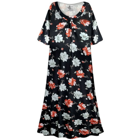 

Plus Size Women’s Short Sleeve Sleepwear with Long Pants Soft Loungewear Night Bloom Print Pajama Set Petite XL 4x