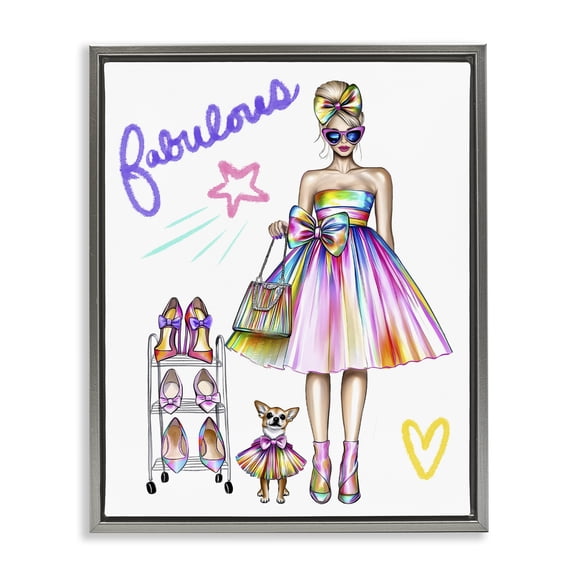 Stupell Industries Fabulous Girl & Dog Gray Framed Floater Canvas Wall Art, design by Jess Stempel