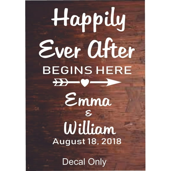 Happily Ever After Wedding Sign Signage Customized Wall Decal- Custom Vinyl Wall Art - Personalized Name - Baby Girls Boys Kids Bedroom Wall Decal Room Decor Wall Stickers Decoration Size (20x12 inch)