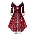 thumbnail image 4 of Women's Fashionable Casual Fitted Christmas Print Party Long-Sleeved V-Neck Hair Collar Dress for Holiday Parties and Events,Wine,S, 4 of 5