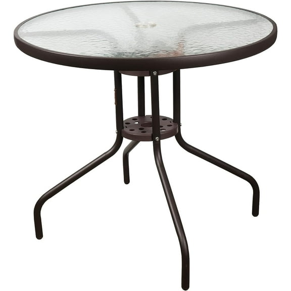 ANHXN Outdoor Patio Furniture, Round Dining Table, Steel Base and Rim with Water-Wave Glass Top