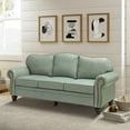 thumbnail image 2 of Genuine Leather 3 Seater Sofa with Rolled Arms Nailhead Trims Solid Wooden Legs Living Room Reading Sage, 2 of 8