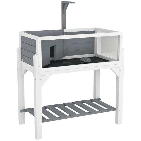 KWUXIN Tortoise Habitat with Shelf Storage, Tortoise Enclosure with Weather Protection, Reptile Enclosure with Tray, Light Support Frame,Grey