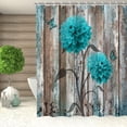 thumbnail image 4 of Teal Floral Shower Curtain, Farmhouse Turquoise Blue Flower Shower Curtains Set with 12 Hooks, Teal Daisy Grey Wood Shower Curtain, Gray Bathroom Decor, 72" W x 72" H, 4 of 6