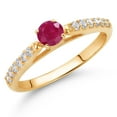 thumbnail image 2 of Gem Stone King 10K Yellow Gold Red Ruby and White Lab Grown Diamond Engagement Ring for Women (0.53 Cttw, Gemstone July Birthstone, Round 4MM, Size 7), 2 of 4