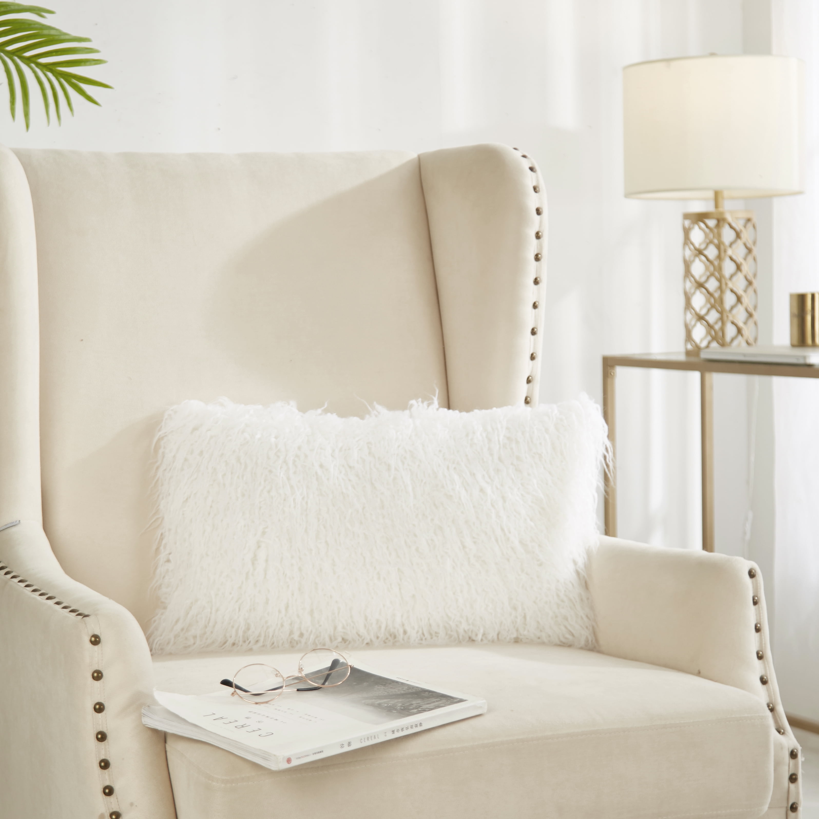 Better Homes & Gardens Mongolian Faux Fur Oblong Pillow, 12 x 21, White
