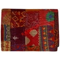 thumbnail image 3 of Indian Silk Twin Red Patola Sari Patchwork Kantha Bedspread Bed Cover BohemianThrows Quilted Reversible Blanket, 3 of 4