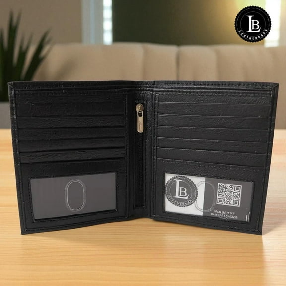 Leatherboss RFID Blocking Men's Hipster Leather Wallet with 2 Picture ID Windows