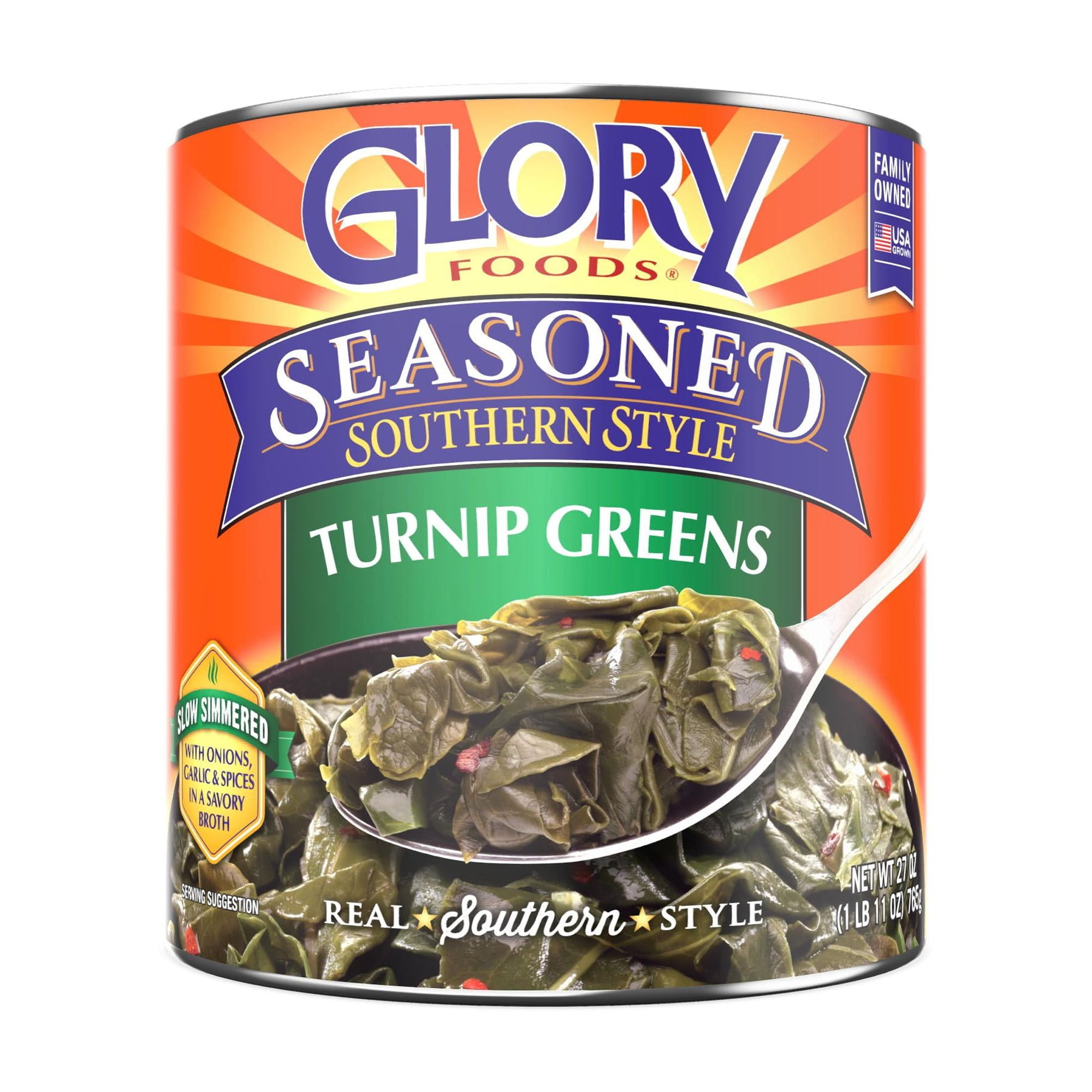 Glory Foods Canned Seasoned Turnip Greens, 27 oz Can