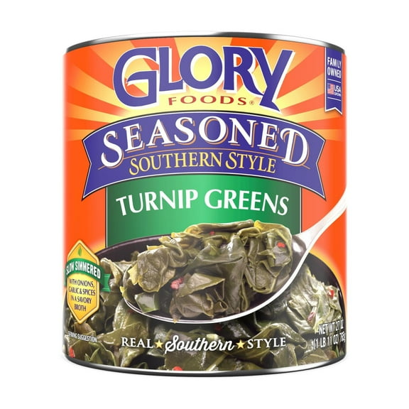Glory Foods Canned Seasoned Turnip Greens, 27 oz Can