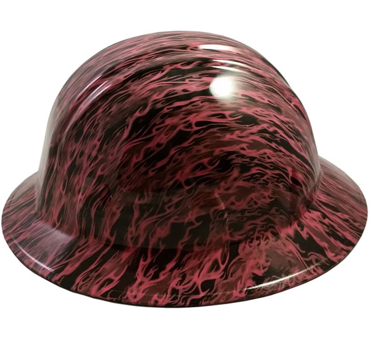 Pink Flame Hydro Dipped Hard Hats Full Brim Style with 4 Pt Suspension