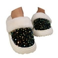 thumbnail image 2 of IUJSOY Fashion Sequins Slippers for Women Winter Warm Memory Foam Fuzzy Slippers House Shoes, 2 of 6