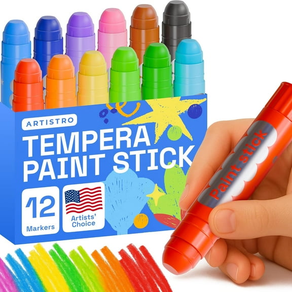 ARTISTRO 100% Washable Tempera Paint Sticks for Kids - 12 Non-toxic Paint Markers for Kids - Color Sticks with Twist Design