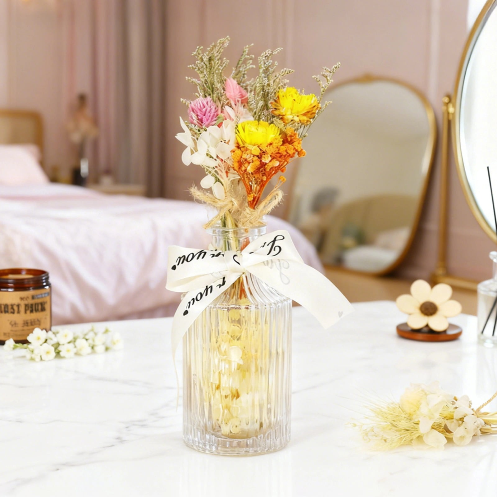10 Bundles Mini Dried Natural Flower Bundles, 4.5-5.3 in Small Lightweight Dried Floral Arrangement, Vase DIY Wedding Decor, Valentine's Day Gift