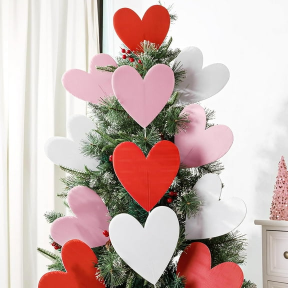 Valentines Day Decorations Tree Picks: 12pcs Extra Large Red Pink White Heart San Valentine Tree Ornaments, Cute Heart Tree Picks Decorations for Valentine's Day Tree Topper Home Wedding Office Décor
