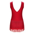 thumbnail image 4 of TiaoBug Kids Girls Sleeveless Fringed Rhythmic Gymnastics Dance Leotard Figure Skating Jumpsuit Burgundy 8, 4 of 6