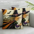 thumbnail image 3 of PHYHOO Happy Halloween Witch Decorative Throw Pillow Covers, Black Cat Pumpkin Fall Outdoor Home Decor, Purple Stripes Autumn Holiday Couch Cushion Case White, 3 of 5