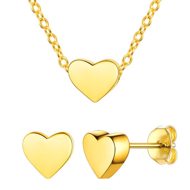 ChicSilver 925 Sterling Silver Heart Necklace and Stud Earrings Sets