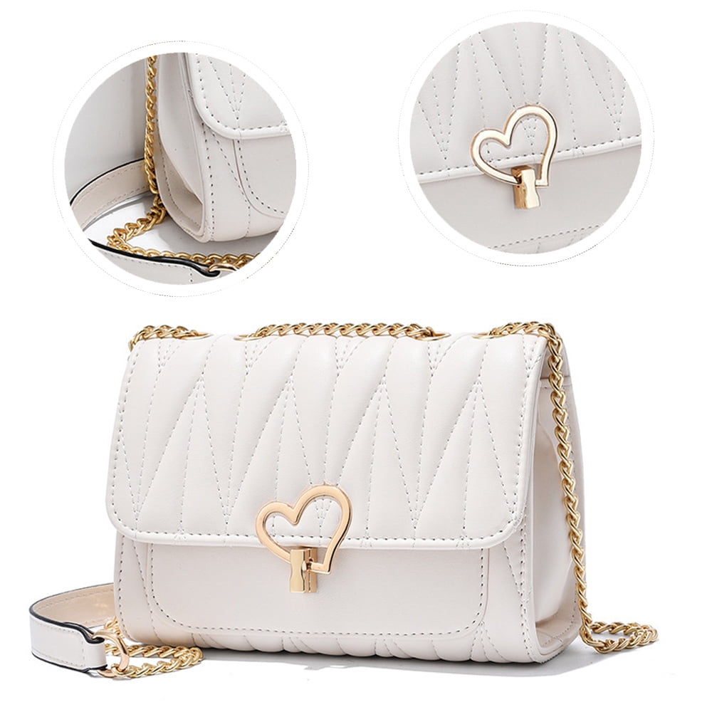 Crossbody Bags for Women Leather Ladies Shoulder Purses with Chain Strap Stylish Clutch Purse,White