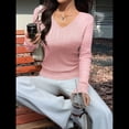 thumbnail image 4 of Suéter de Punto de Larga para Mujer, Jersey Ajustado con Cuello en V, Moda de Otoño, Atuendos Informales de Negocios para Otoño. Rosa M, 4 of 10