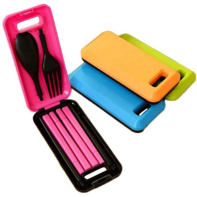 3PCS Plastic Silverware Folding Utensils Set Forks Spoon Chopstick Travel Cutlery with Storage Box for Camping Travel Survival,yellow