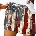 thumbnail image 2 of Qulqfy 4th of July Lounge Shorts Women High Waisted Athletic Drawstring Elastic Waist USA Flag Print Pockets Bow Women Shorts, 2 of 5