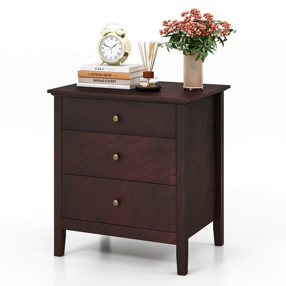 Gymax 3-Drawer End Table Nightstand Beside Accent Table Brown Bedroom
