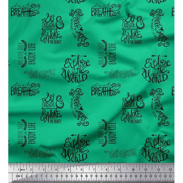 Soimoi Green Heavy Canvas Fabric Explore The World Text Printed Craft Fabric by the Yard 58 Inch Wide
