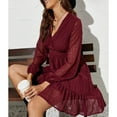 thumbnail image 5 of Ichuanyi Woman Dress Women Sexy Fashion Long Sleeve V Neck Ruffle Dress, 5 of 7