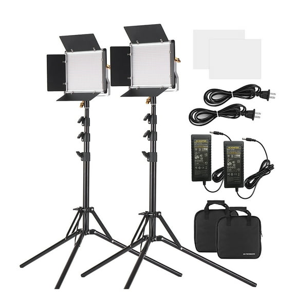 Andoer 2 Packs LED Video Light and 78.7 Inches Stand Lighting Kit Dimmable 660 LED Bulbs Bi-Color Light Panel 3200-5600K CRI 85+ with U Bracket & Barndoor for Studio Photography Video Outdoor Shooting