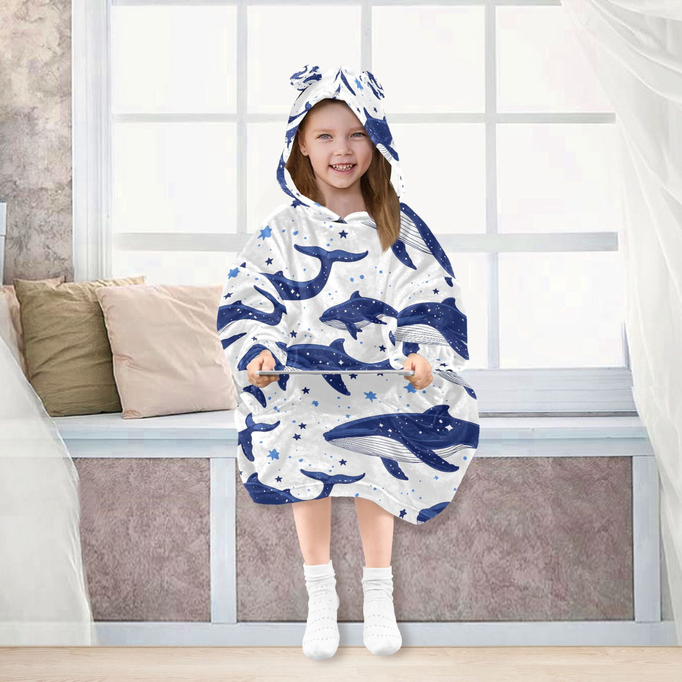joogoo Wearable Blanket Hoodie for Whale Stars Oversized Sherpa Hooded 3-14 YR M