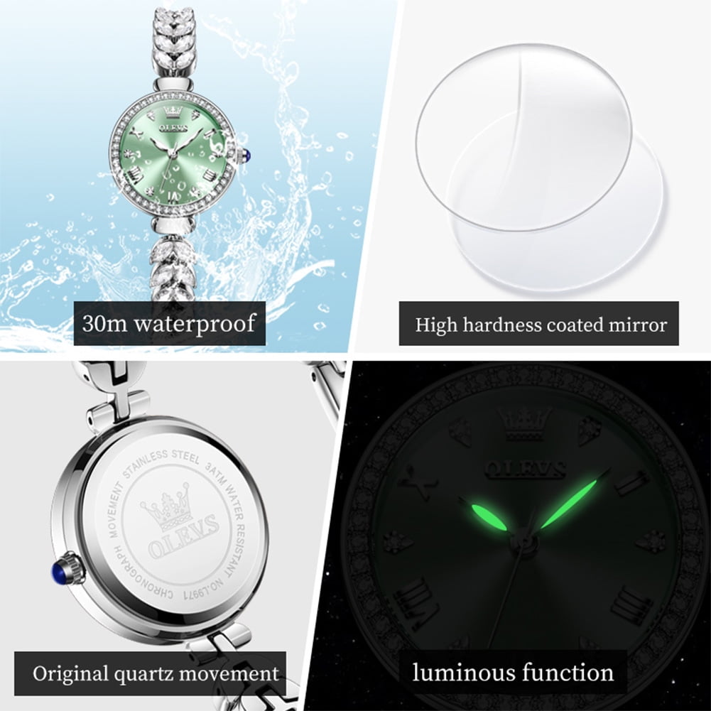 OLEVS Watches for Women Fashion Dress Analog Quartz Rose Gold Plated Stainless Steel Waterproof Luminous Luxury Ladies Watches Women Wrist Watches Gift Relojes para Mujer Pink/Purple/Green/Blue