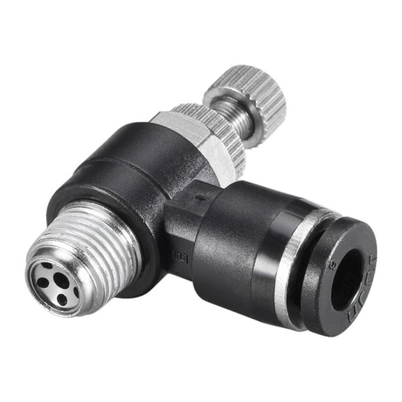 Pneumatic Air Flow Control Valve,Elbow,6mm OD x G 1/8 Male Thread,Black 6pcs