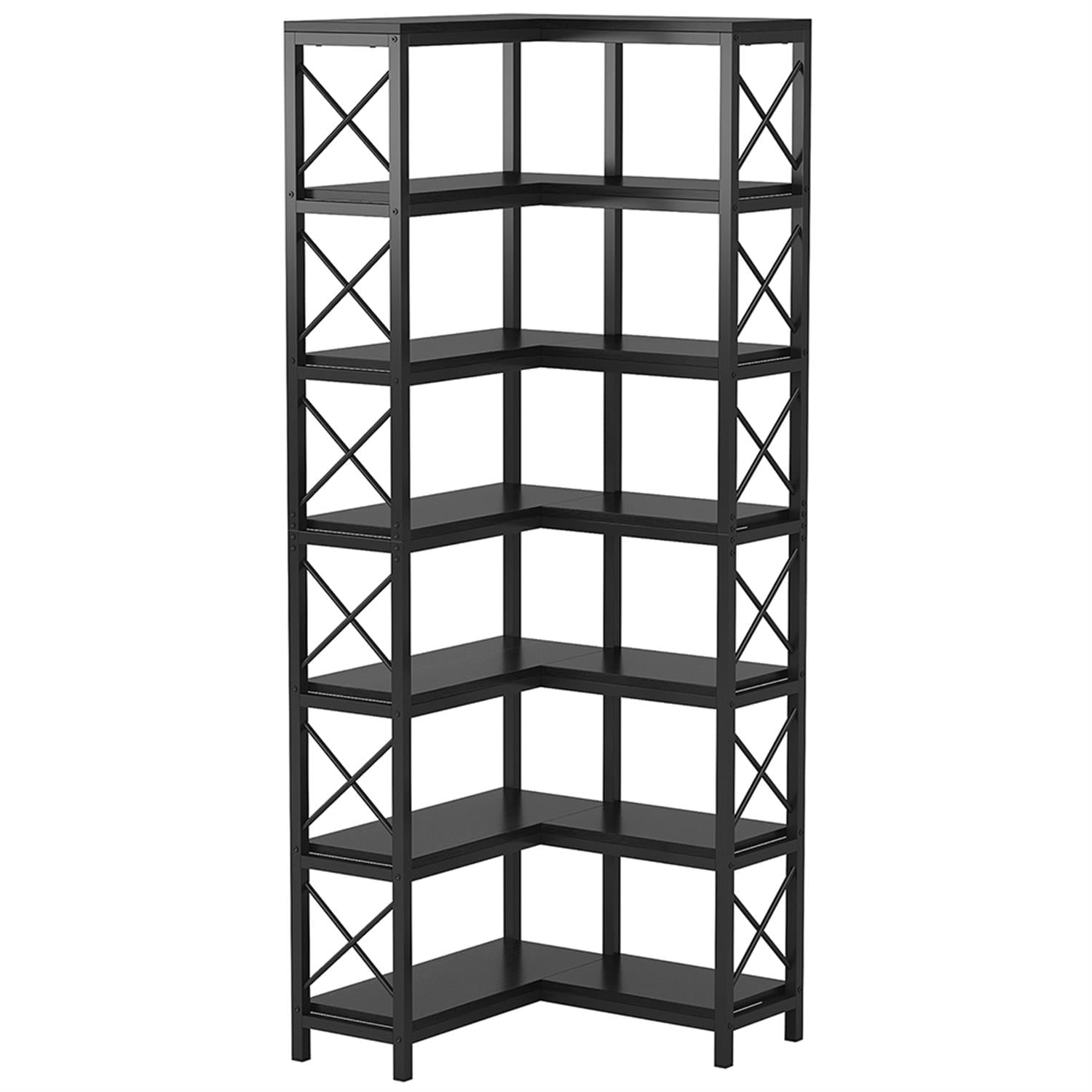 Demi Bonn 7 Tier Corner Bookshelf, Bookshelves, Open Etagere Bookcase Shelf Storage Organizer, Storage Shelving Unit for Bedroom, Living Room and Home Office, Black