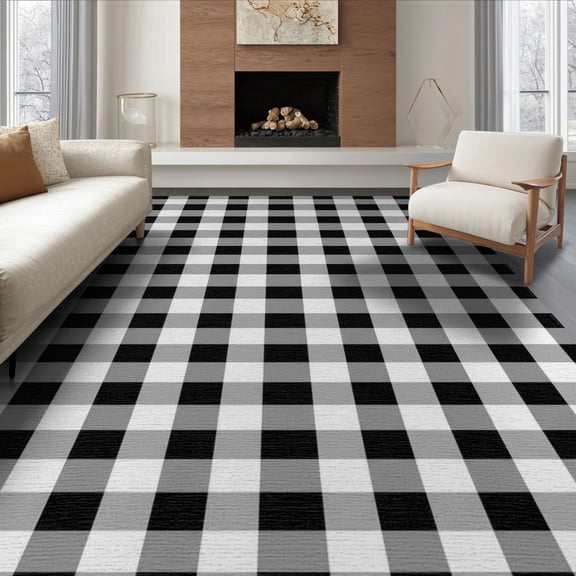 ODIKA 8'x10' Washable Area Rug Checkered Farmhouse Gingham Even Grid Front Door Plaid Welcome Playful for Living Room, Under Sectional, Family , Durable, Non-Slip