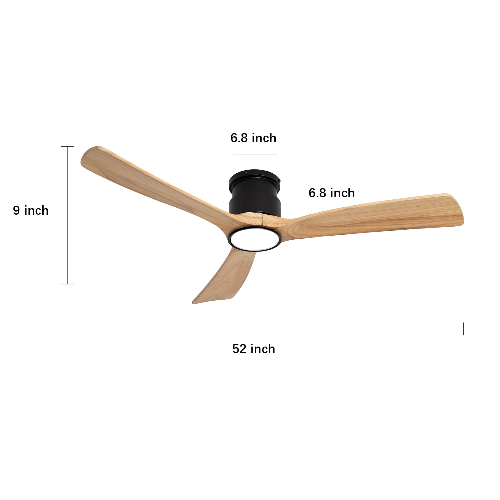 Wozzio 52'' Natural Log Recessed Mount Ceiling Fan Light with Lighting And Remote Control, Log Colour Wooden Fan Blade, Silent Reversible DC Motor, Light Memory, 6 Speed