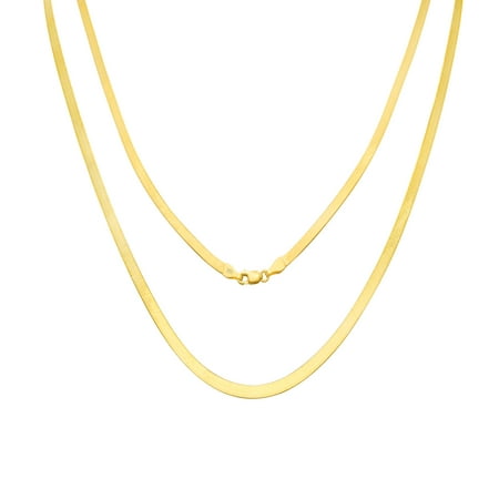 Nuragold 10k Yellow Gold 3mm Solid Herringbone Silky Flat High Polish Chain Necklace, Womens with Lobster Clasp 16" - 24"