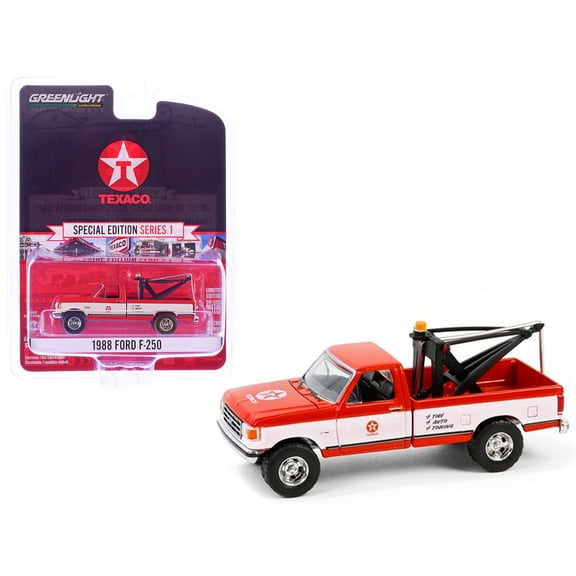 1988 Ford F-250 Tow Truck "Texaco" Red and White "Texaco Special Edition" Series 1 1/64 Die Cast Model Car by Greenlight