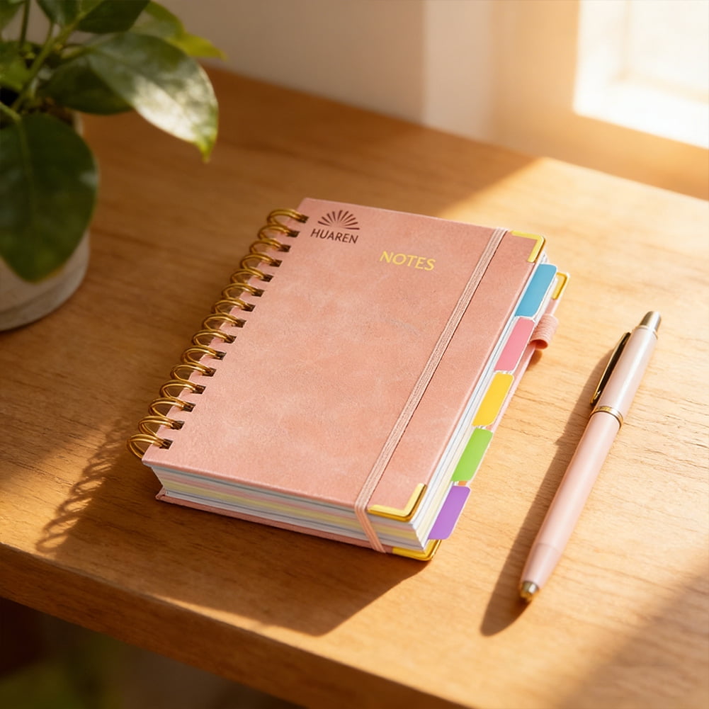 YiaNXan Blank Spiral Notebook Journal for Women Men, 300 Pages Leather Weekly Monthly Planner for Drawing & Sketching, Journals for Creative Writing, A5, Pink