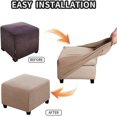 thumbnail image 4 of Ottoman Cover Slipcovers Square Fit Length 13"-44" Footrest, Stool Covers, Ottoman Protector Cover, Footstool Covers with Stretch Thick Checked with Elastic Bottom, Removable Washable(Sand,M(46-56cm)), 4 of 7