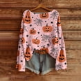 thumbnail image 2 of WTOBBY Women's Fashion Long Sleeve Halloween Print Sweater, Themed Pullover with Spooky Designs, Cozy and Stylish Top for Fall Parties and Events,Pink M, 2 of 5