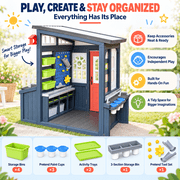 Wooden Playhouse for Kids, SHINPT Outdoor Playhouse with Doorbell, Pretend Tool Set & Roller Shutter Door, Kids Backyard Playhouse for Lawn and Garden, Ages 3+
