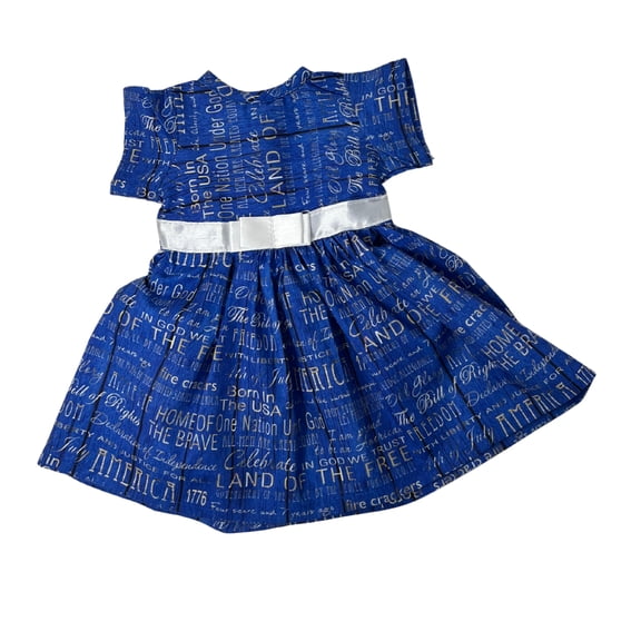 Blue Patriotic Words Dress for 18 Inch Dolls – Handmade Doll Clothes
