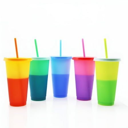ACDANC Temperature Color Changing Cup with Lids and Straws,Thick Plastic for Coffee Cups,Smoothie Kids Reusable