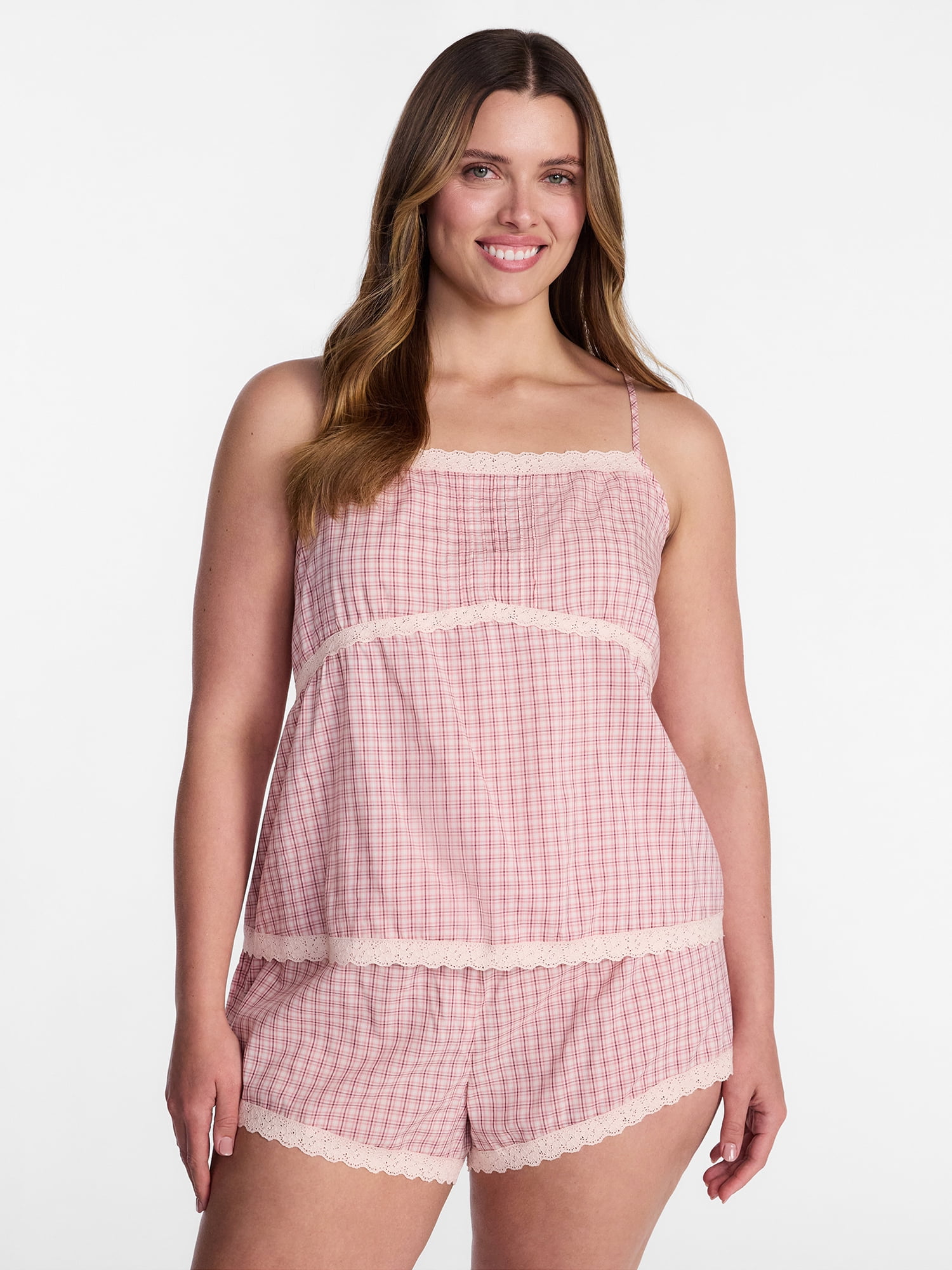 Joyspun Women's Sleep Cami and Shorts Set with Lace Trim, Sizes XS-3X