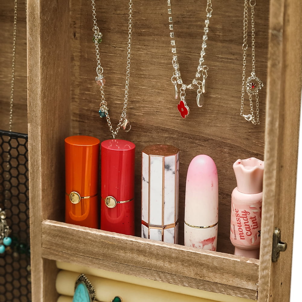 Private Jungle Wooden Jewelry Box With High-Grade Wall Barn Door Decoration, Jewelry Seat For Necklaces, Earrings, Bracelets, Rings - Brown