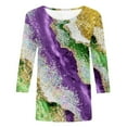 thumbnail image 4 of xixinqiwan Women's Tops 3/4 Sleeve Crew Neck Tops Tunic Gold Green Purple Masquerade Party Outfit, 4 of 6