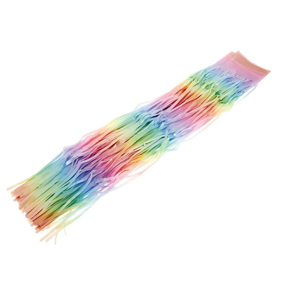 GOOHOCHY Iridescent Fringe Table Skirt for Festivals and Parties Multi Color Plastic Table Decoration 72 Inches by 30 Inches